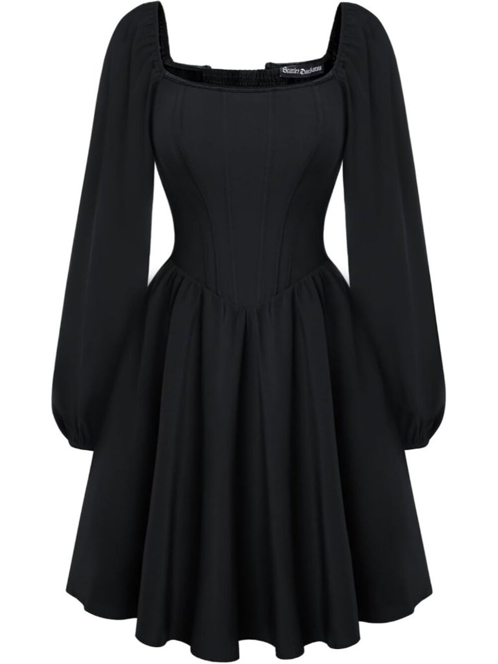 Scarlet Darkness Women Long Sleeve Mini Fishbone Wedding Party Dress-Black